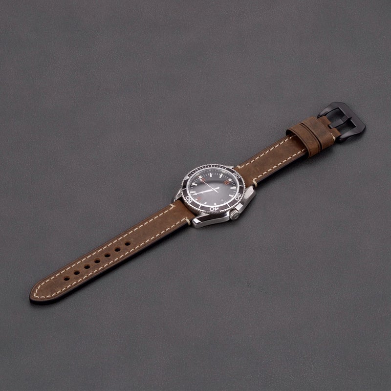EACHE Mens Leather Watch Bands, Crazy Horse Leather Watch Strap 24mm Dark Brown with Black Buckle - Image 3